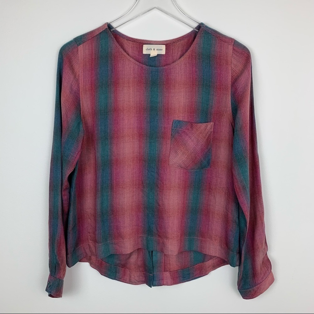 CLOTH & STONE Striped Lace Up Back Blouse Small